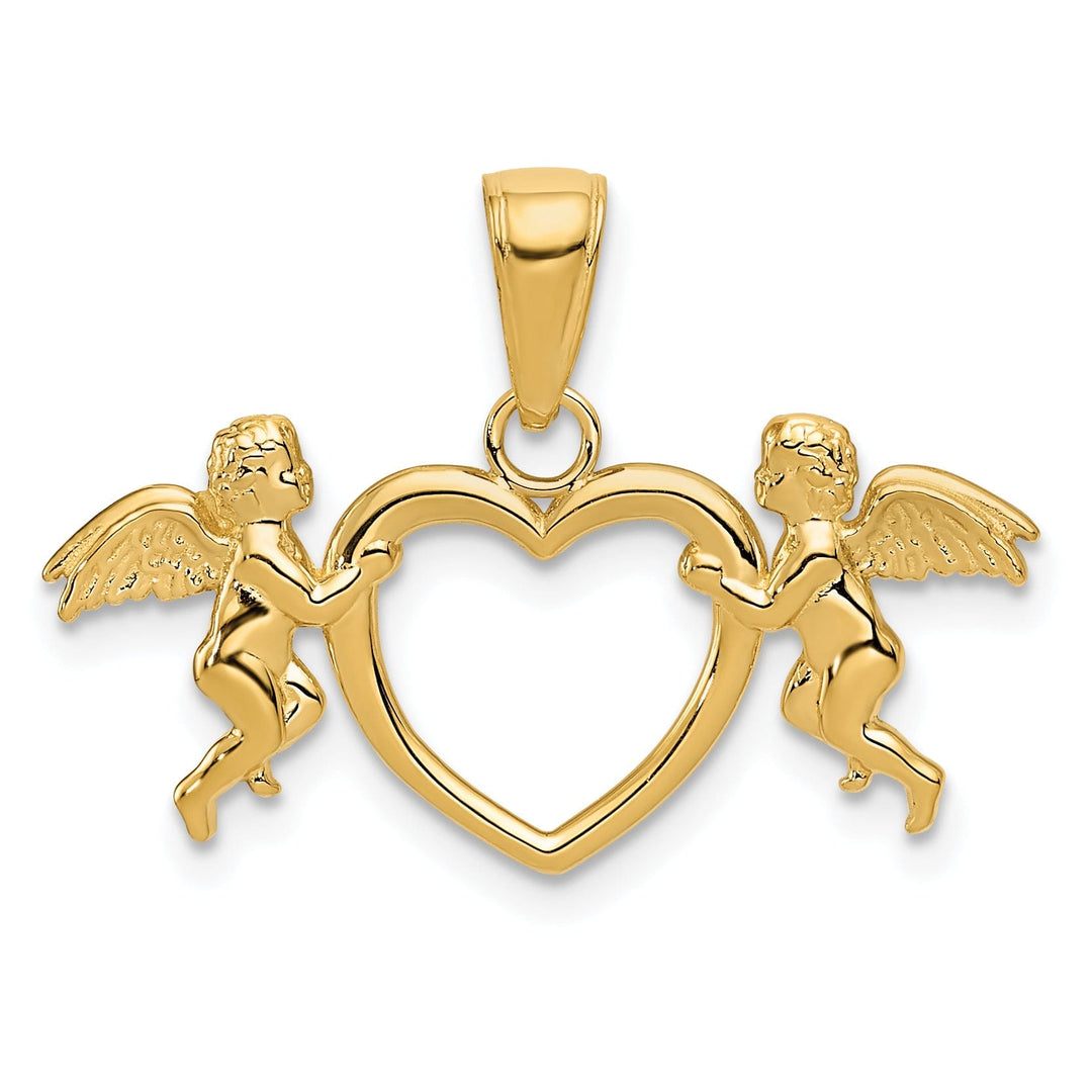 14k Yellow Gold Flying Cherubs Heart Pendant