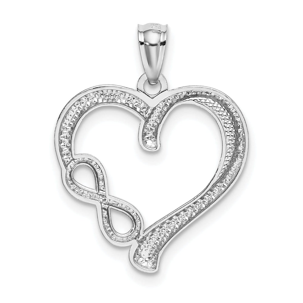 14K White Gold Solid Polished Finish Concave Infinity Symbol in Fancy Heart Swirl Shape Design Charm Pendant