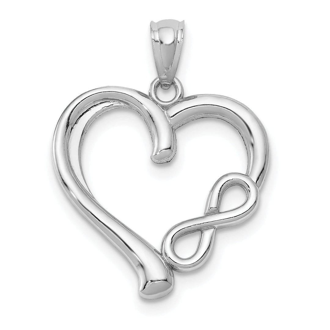 14K White Gold Solid Polished Finish Concave Infinity Symbol in Fancy Heart Swirl Shape Design Charm Pendant
