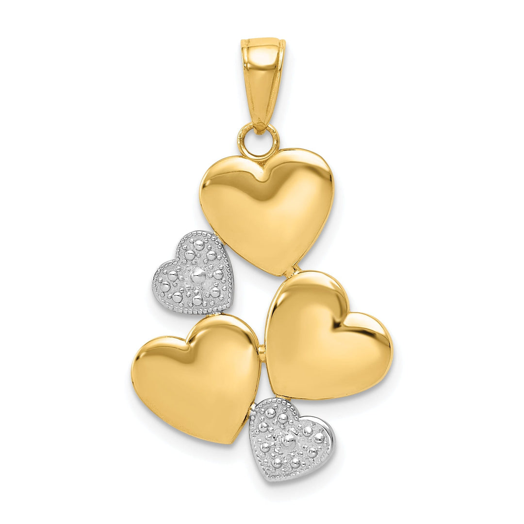 14K Two Tone Gold Polished Heart Cluster Pendant