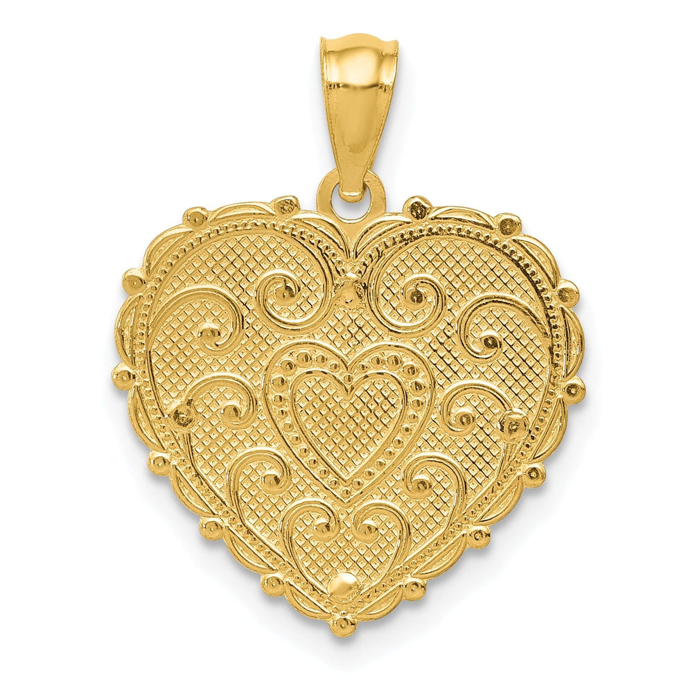 14k Tri Color Gold Polished Finish Reversible #1 MOM Flower Shadowbox Heart Pendant