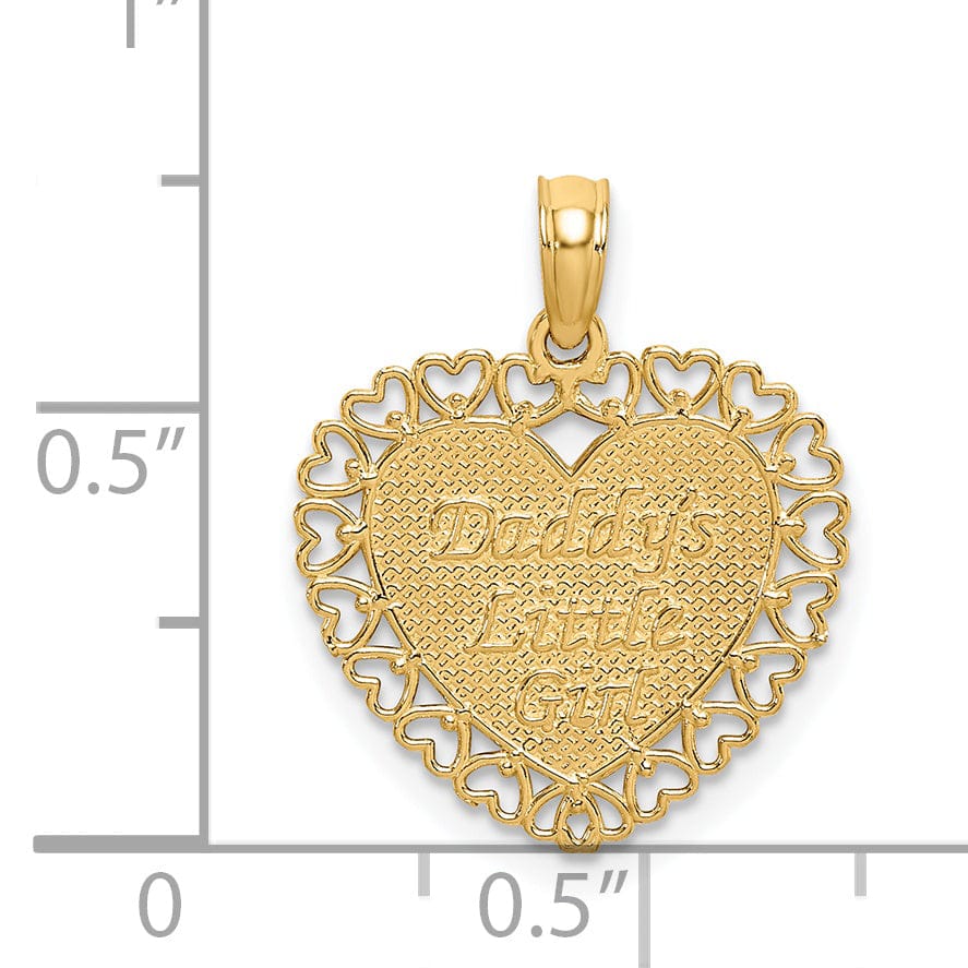 14K Yellow Gold Polished Textured Finish DADDYS LITTLE GIRL in Heart with Multi Heart Lace Design Charm Pendant