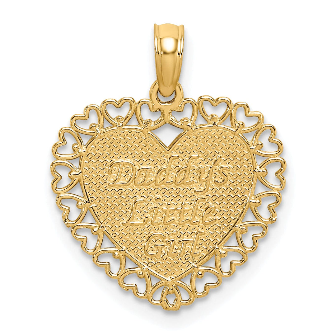 14K Yellow Gold Polished Textured Finish DADDYS LITTLE GIRL in Heart with Multi Heart Lace Design Charm Pendant