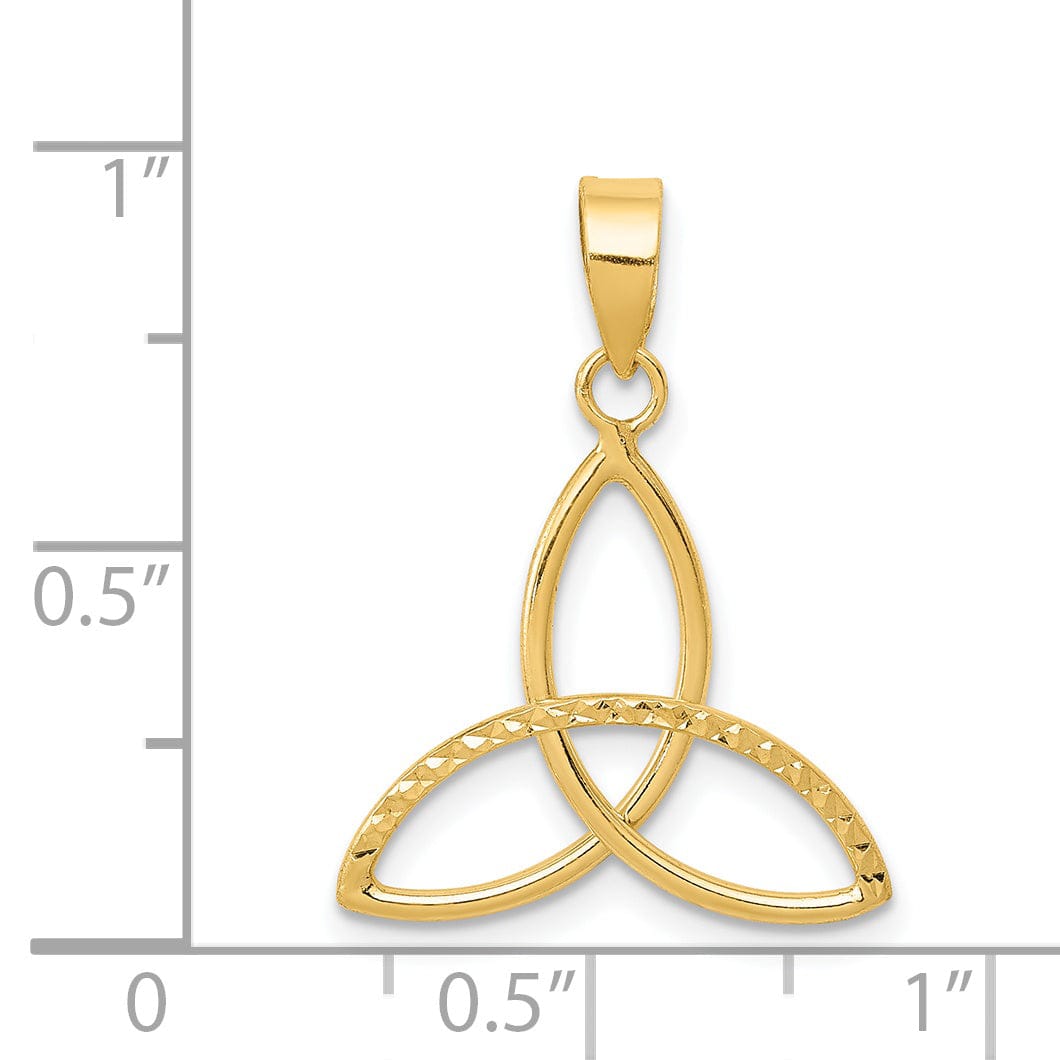 14K Yellow Gold Solid Polished Diamond Cut Finish Trinity Design Charm Pendant
