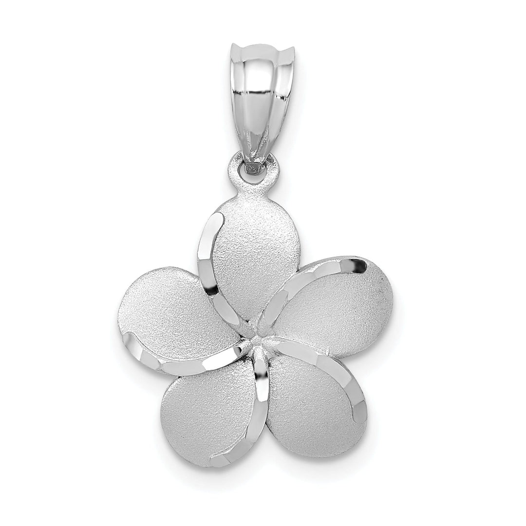 14k Yellow Gold Dipped in White Rhodium Diamond-cut Solid Casted Textured Back Satin Finish Plumeria Charm Pendant