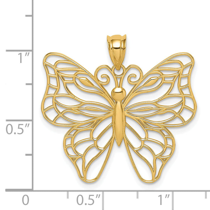 14k Yellow Gold Casted Open Back Solid Polished Finish Large Butterfly Charm Pendant
