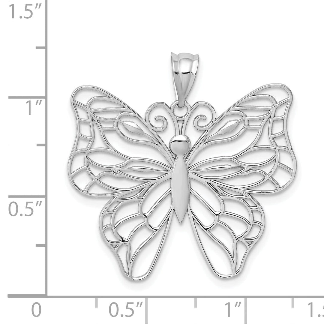 14k White Gold Casted Open Back Solid Polished Finish Large Butterfly Charm Pendant