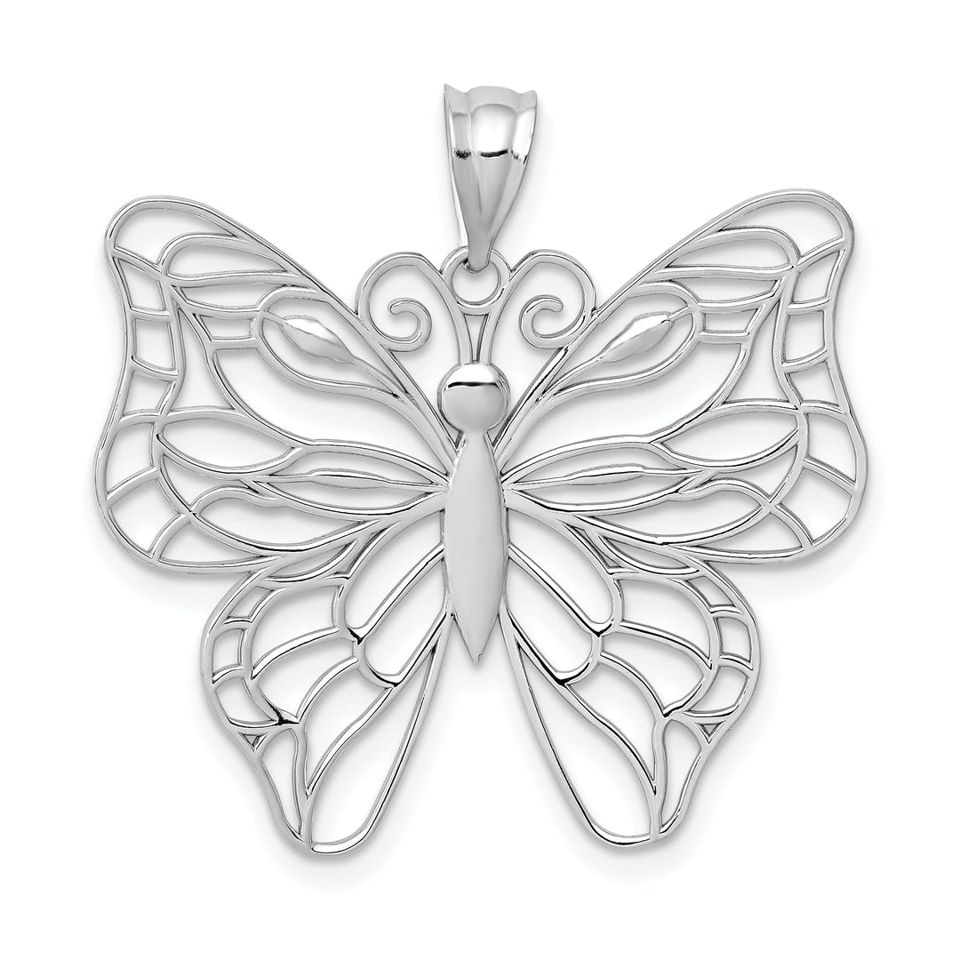 14k White Gold Casted Open Back Solid Polished Finish Large Butterfly Charm Pendant