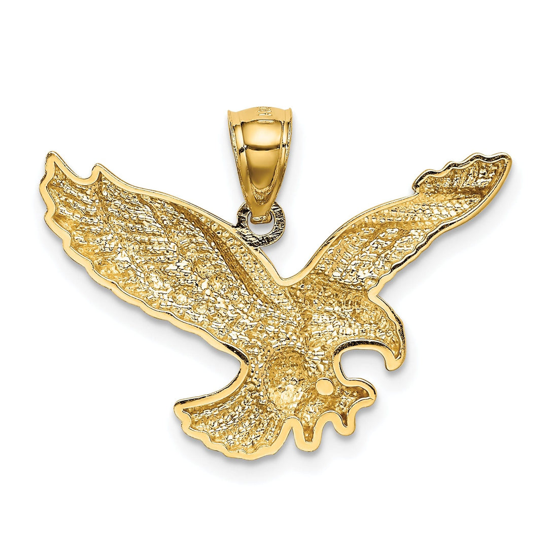 14k Yellow Gold Textured Solid Polished Finish Eagle Landing Mens Charm Pendant