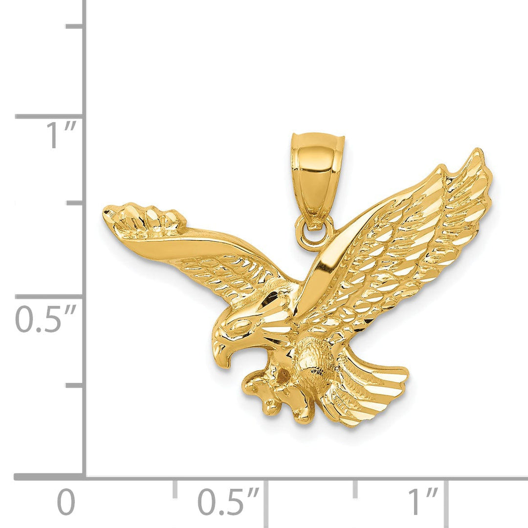 14k Yellow Gold Textured Solid Polished Finish Eagle Landing Mens Charm Pendant