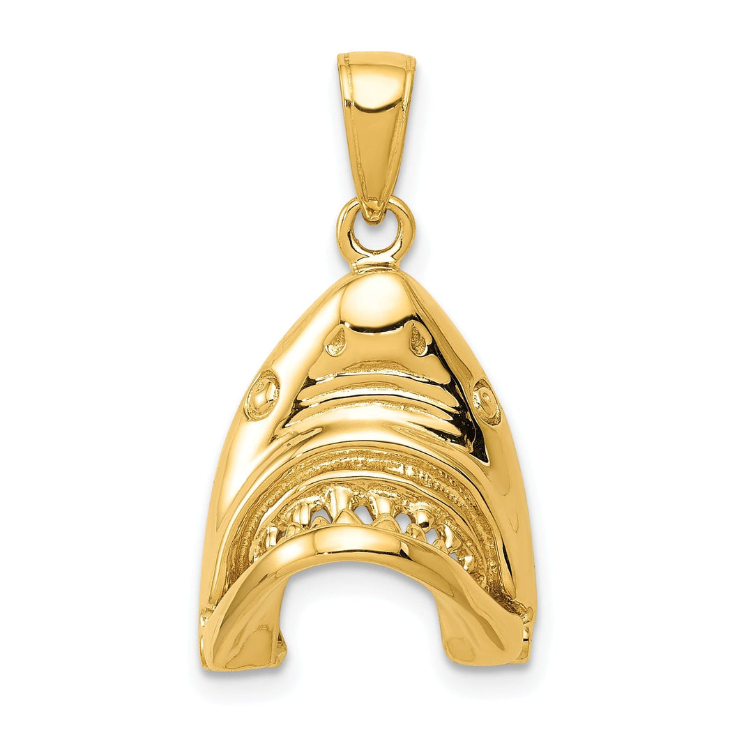 14K Yellow Gold Polished Finish 2-Dimensional Jaws Shark Head Mouth Open Design Charm Pendant