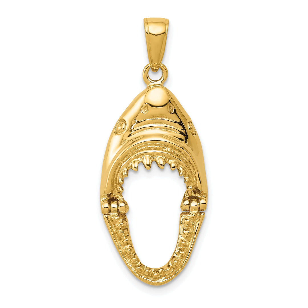 14K Yellow Gold Polished Finish 2-Dimensional Jaws Shark Head Mouth Open Design Charm Pendant