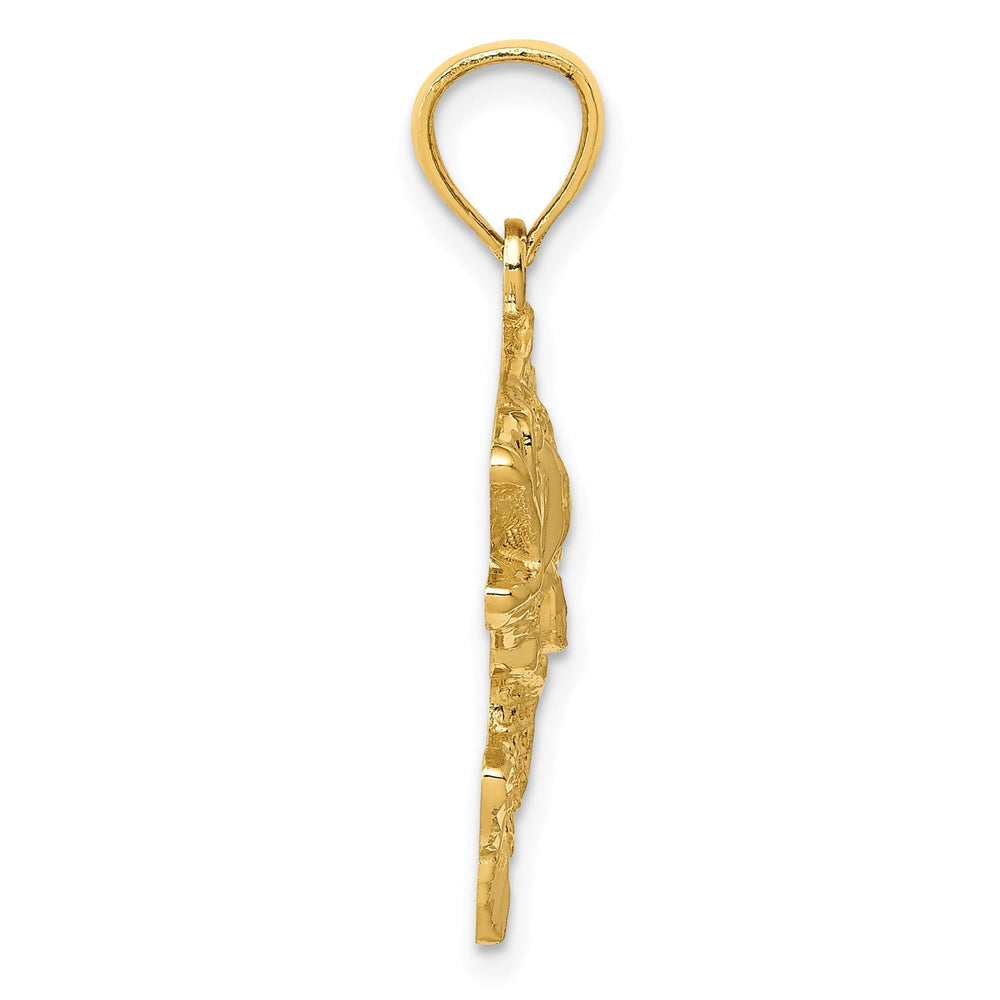 14k Yellow Gold Textured Polished Solid Finish Open Mouthed Bass Fish Charm Pendant