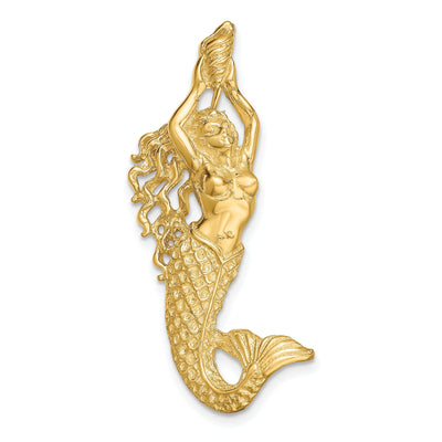 14K Yellow Gold Polished Textured Finish Open Back Mermaid Chain Slide Pendant Will Not Fit Omega
