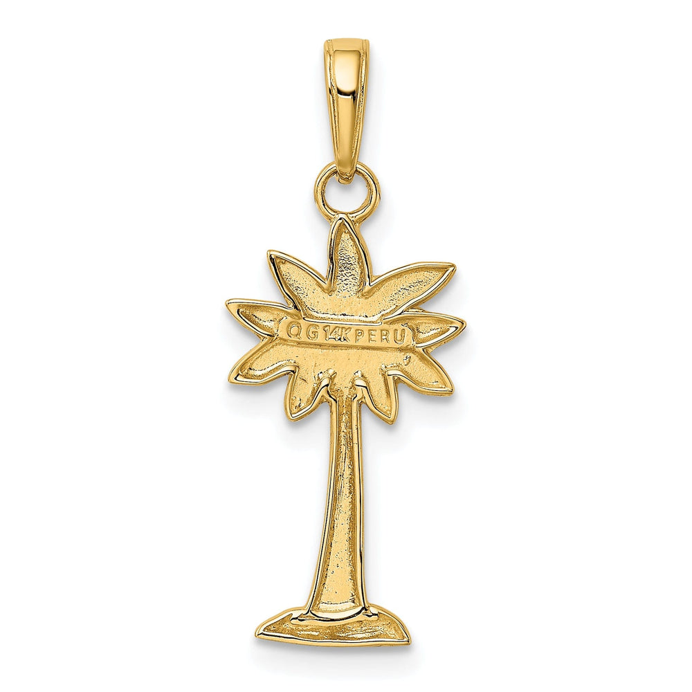 14K Yellow Gold Polished Textured Finish Open Back 2-Dimensional Palmetto Palm Tree Charm Pendant