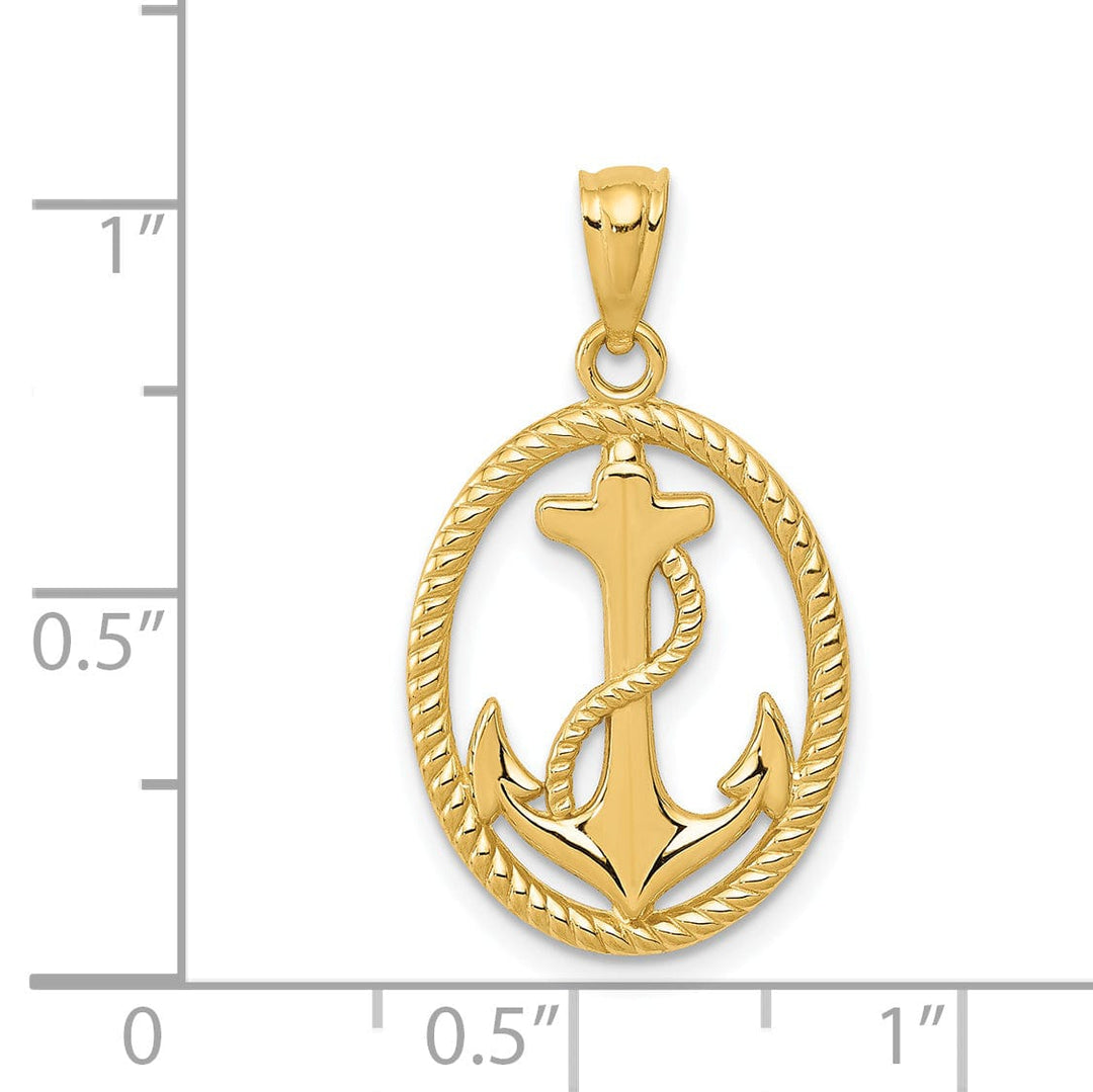14k Yellow Gold Anchor Rope Oval Pendant