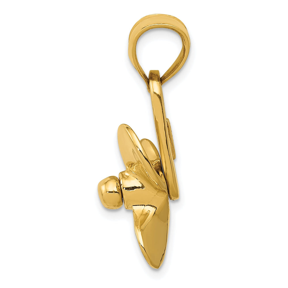 14K Yellow Gold Polished Finished Solid 3-D Moveable 3-Blade Propeller Charm
