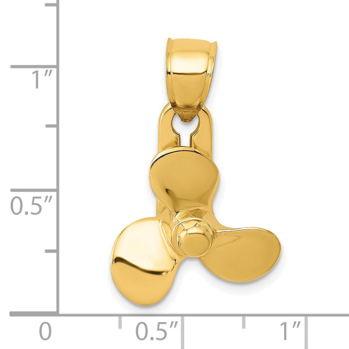 14K Yellow Gold Polished Finished Solid 3-D Moveable 3-Blade Propeller Charm