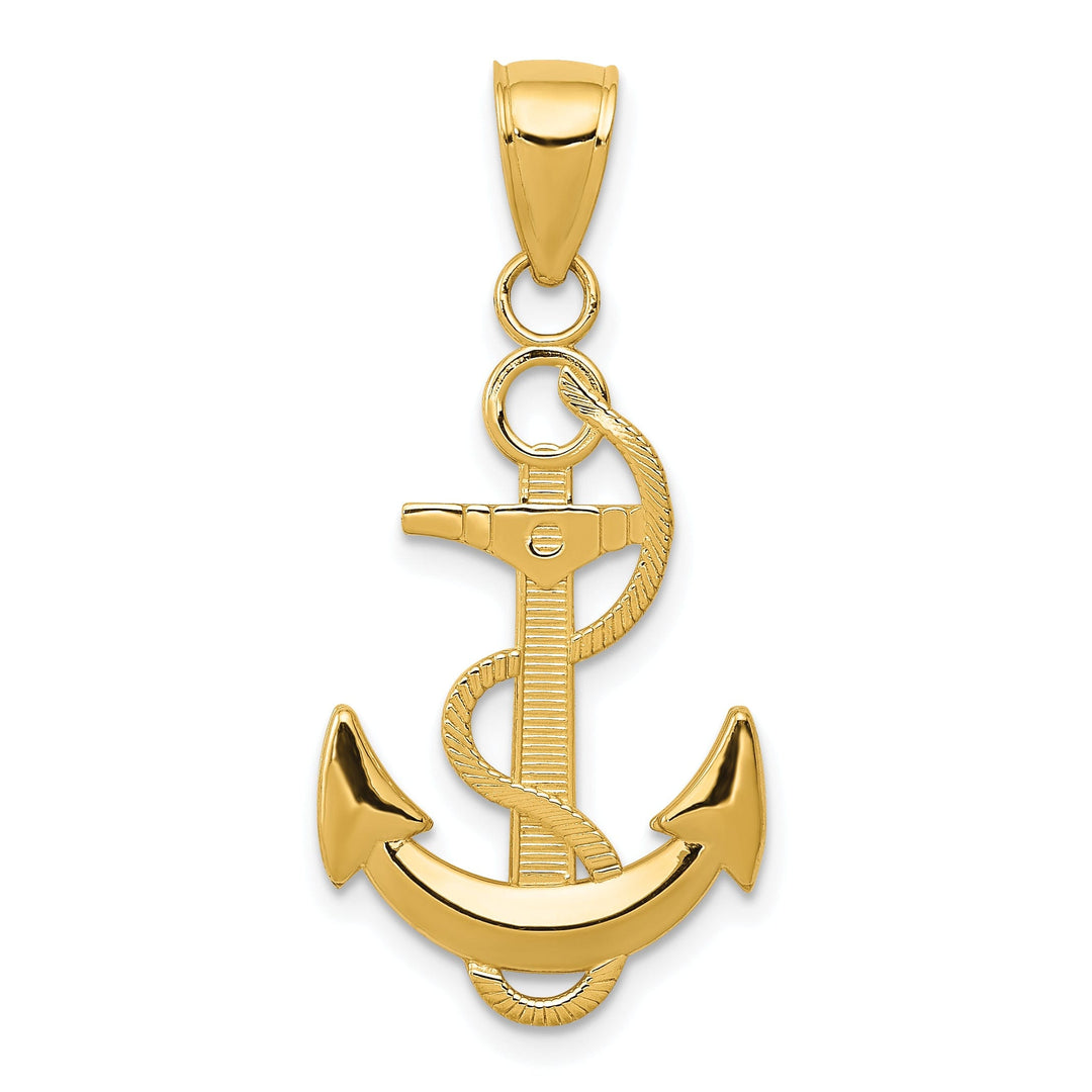 14k Yellow Gold Polished Anchor Textured Rope
