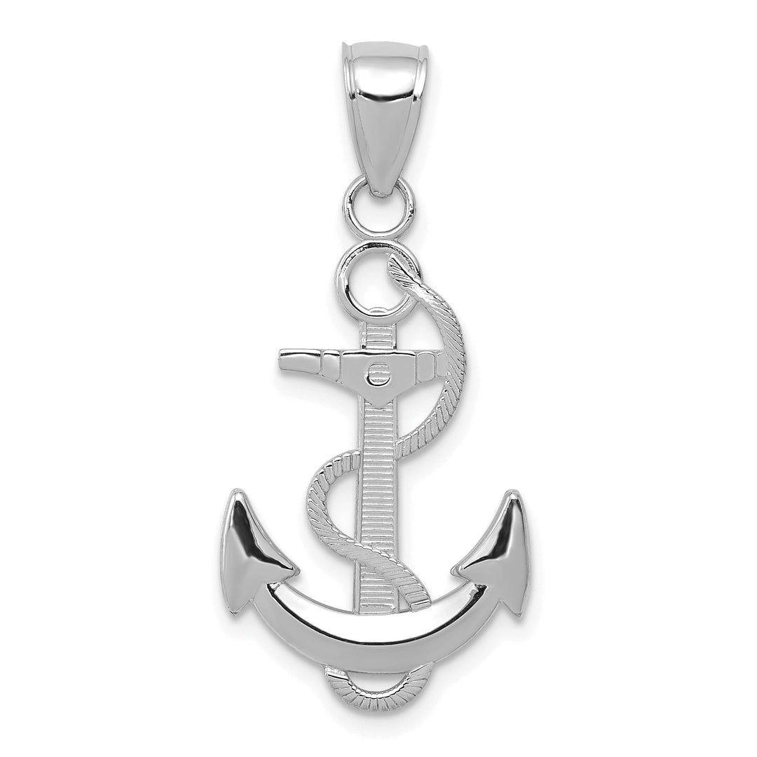 14k White Gold Polished Textured Finished Anchor with Rope Design Charm Pendant