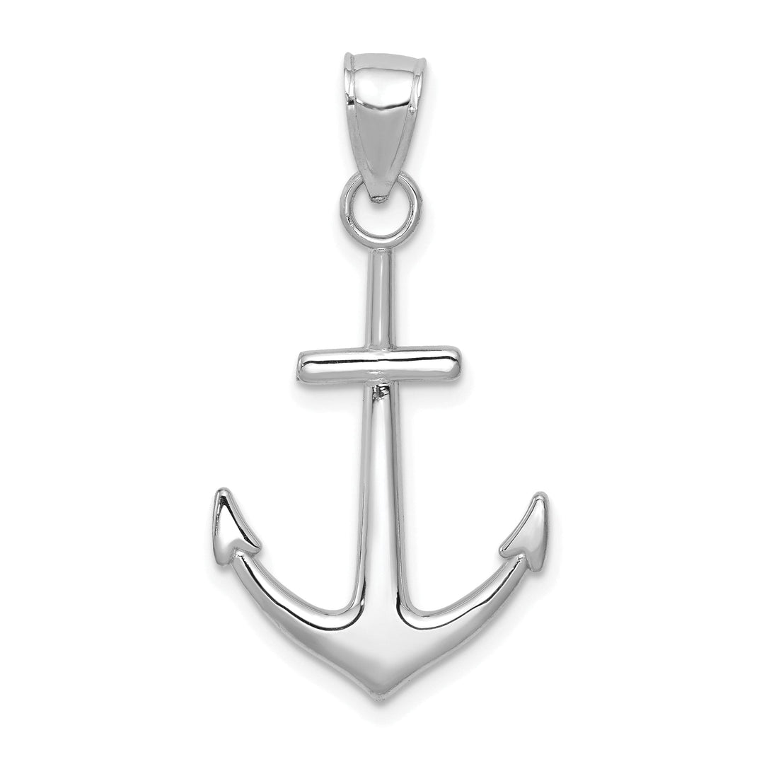 14K White Gold Polished Finished Solid Anchor Charm Pendant