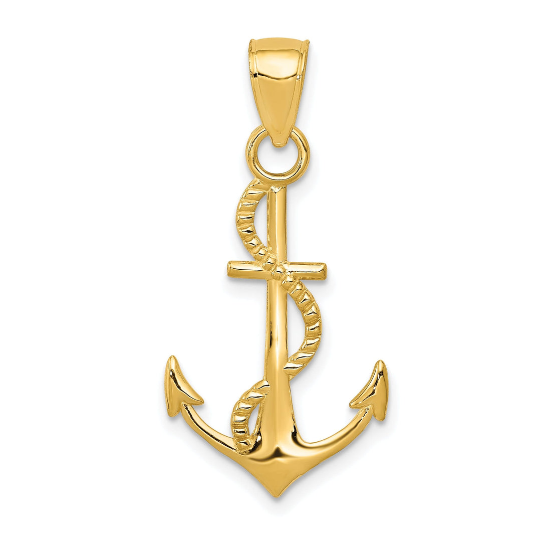 14k Yellow Gold Polished Anchor rope Pendant