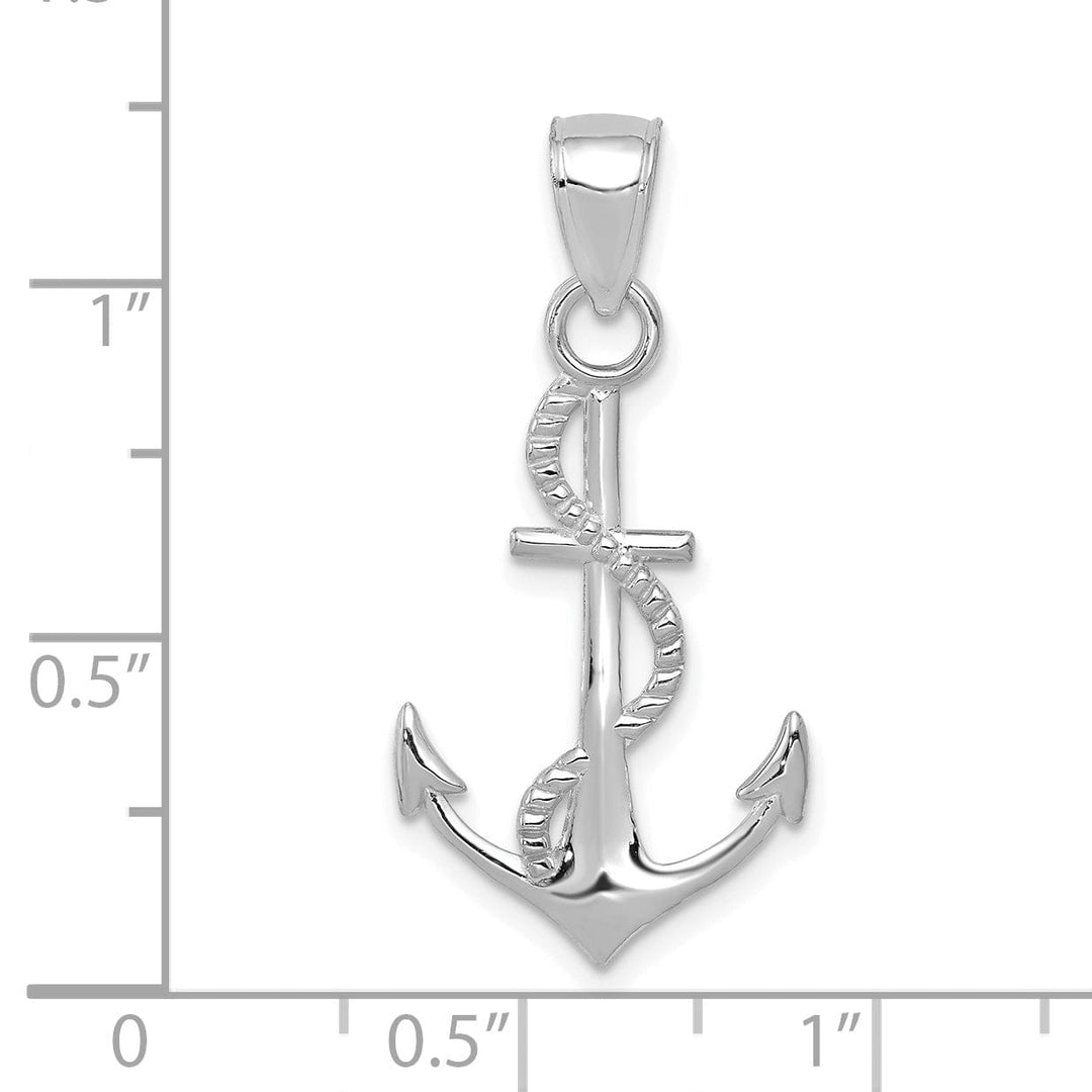14K White Gold Polished Finished Solid Mens Anchor Rope Design Charm Pendant