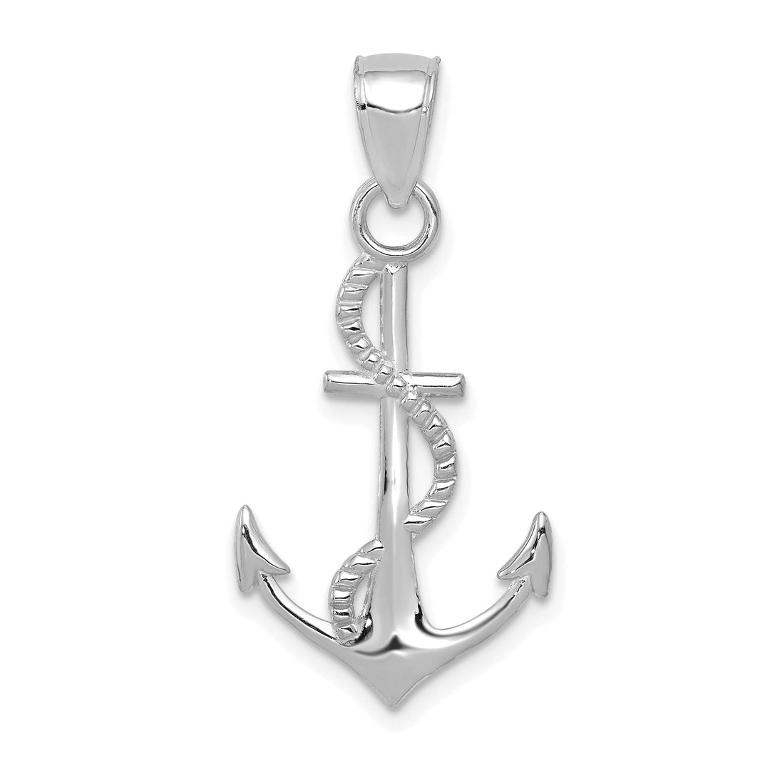 14K White Gold Polished Finished Solid Mens Anchor Rope Design Charm Pendant