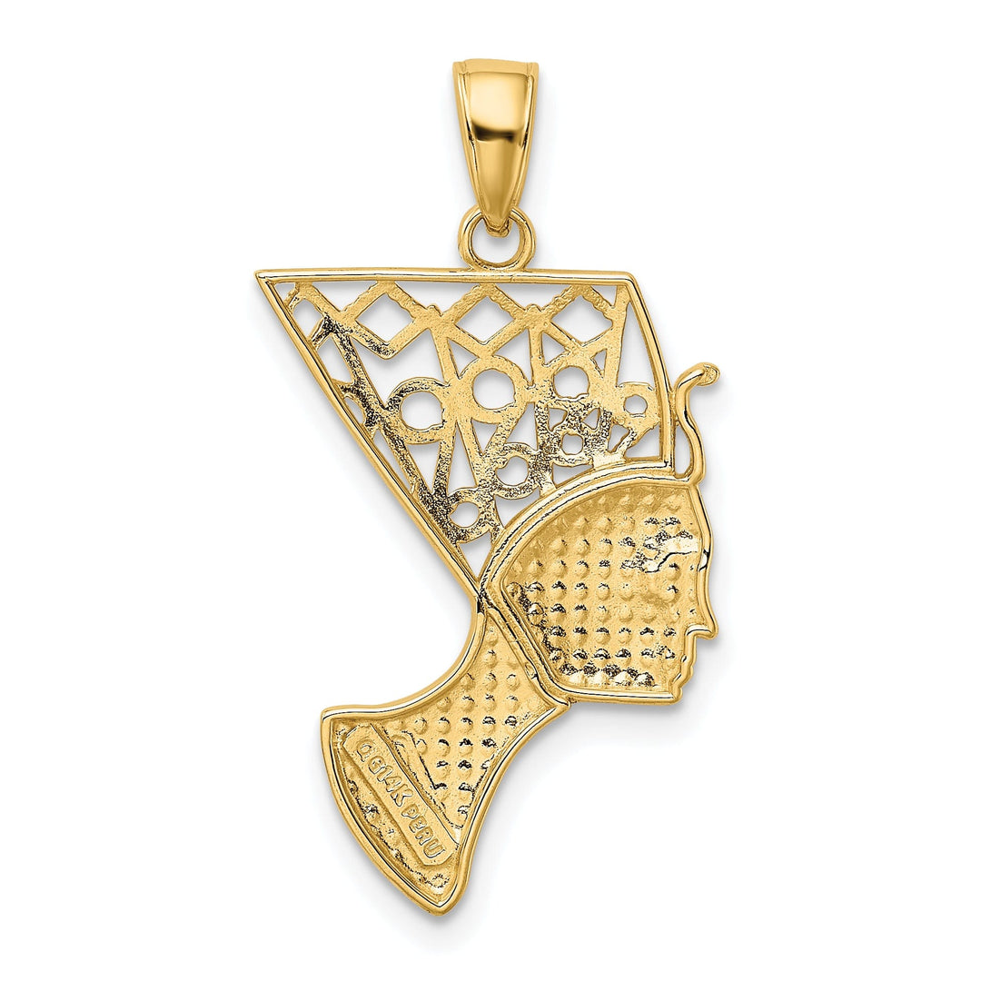 14k Yellow Gold Polished Finish Queen Nefertiti Solid Charm Pendant