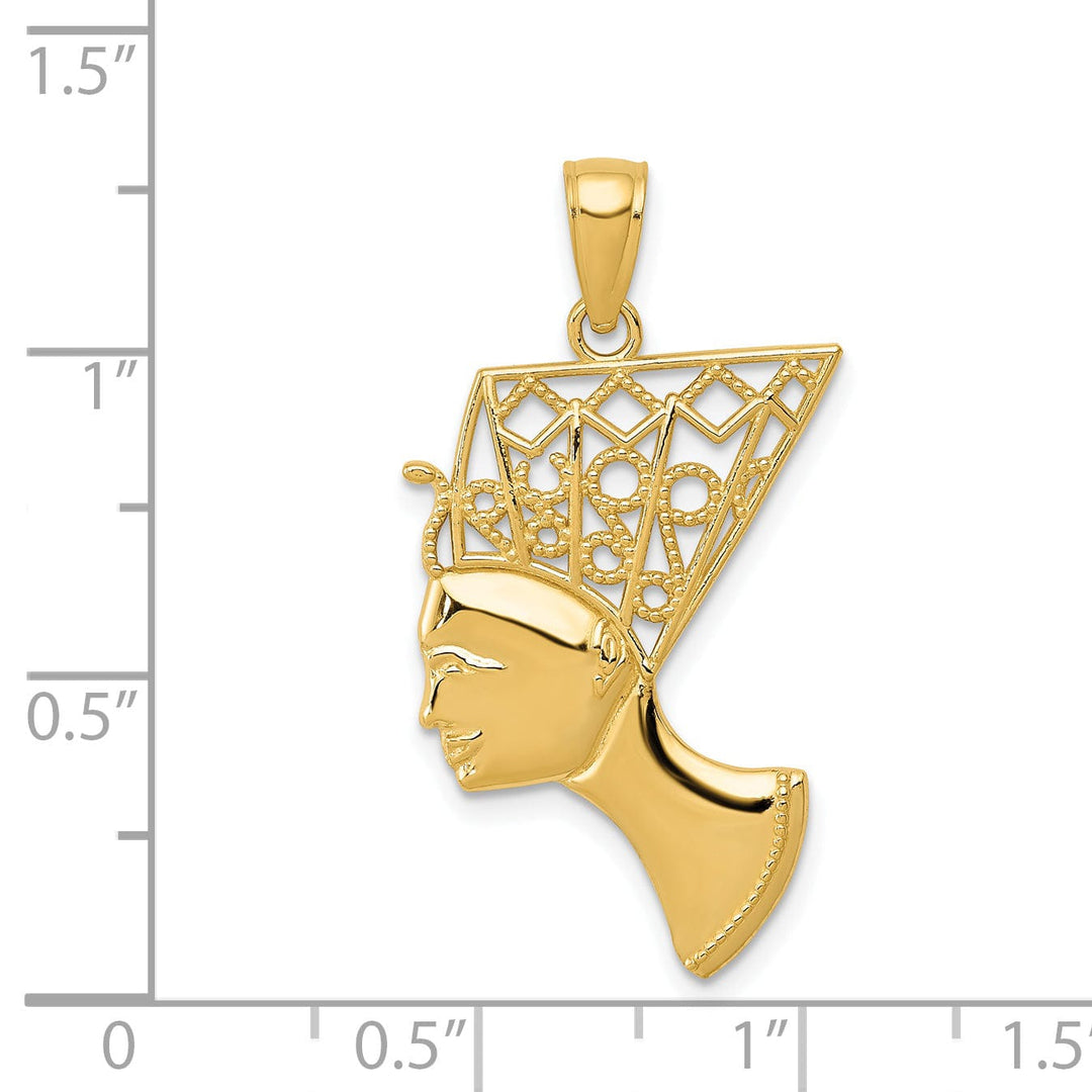 14k Yellow Gold Polished Finish Queen Nefertiti Solid Charm Pendant