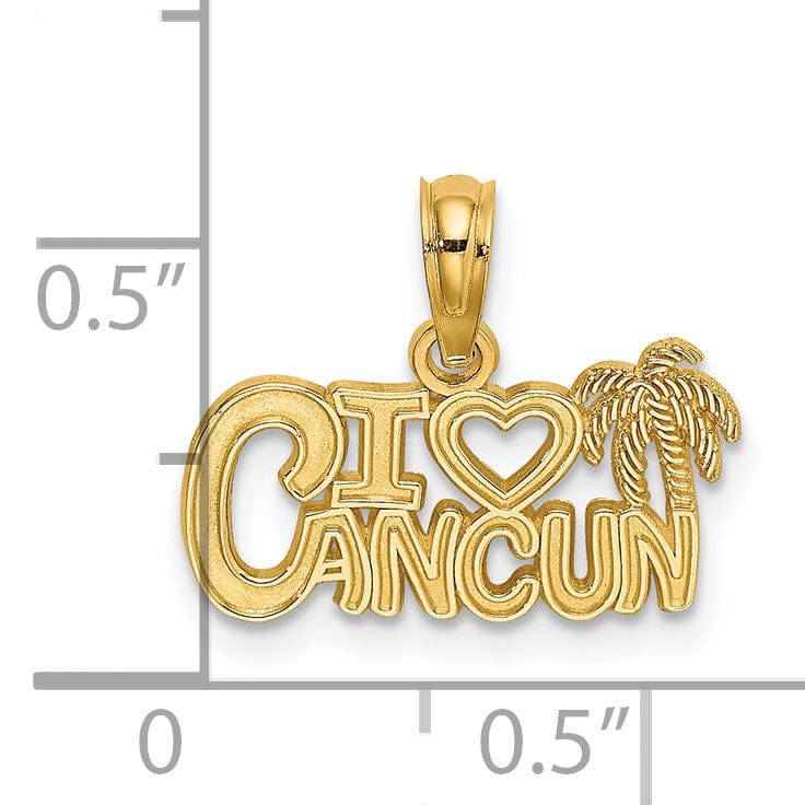 14k Yellow Gold Polished Textured Finish I HEART CANCUN Cut Out Design Charm Pendant
