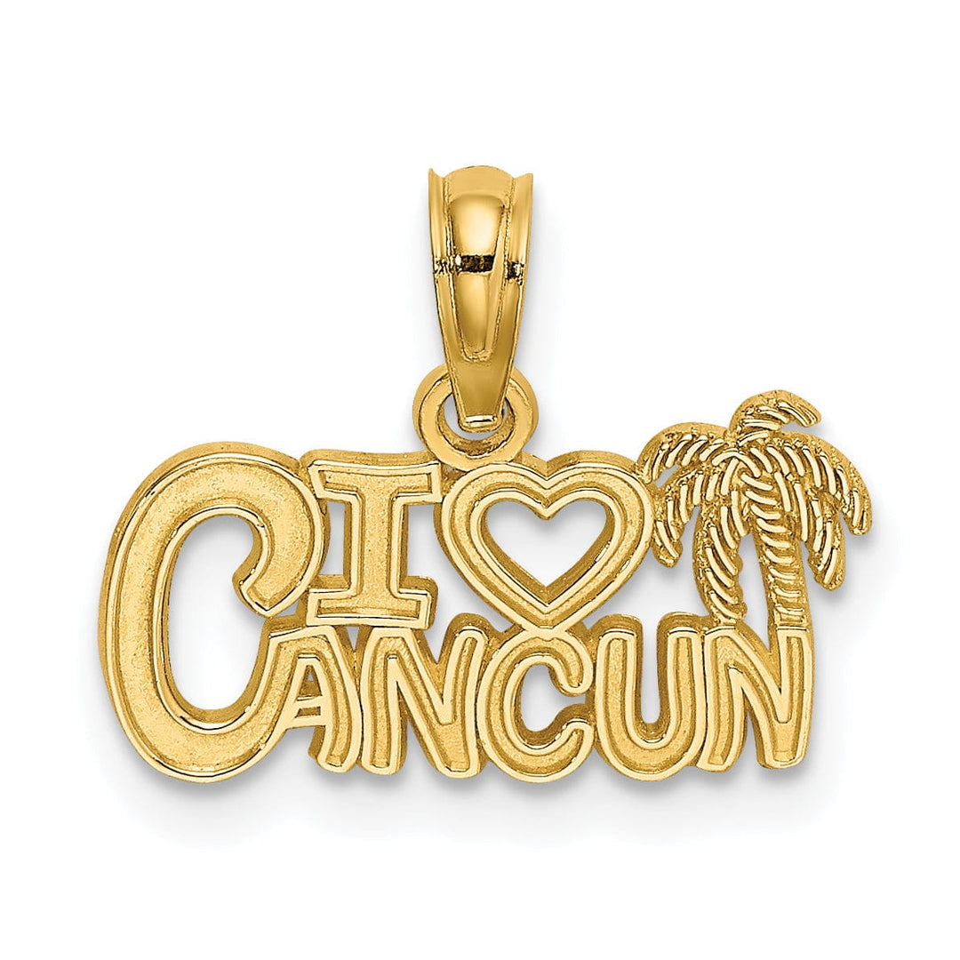 14k Yellow Gold Polished Textured Finish I HEART CANCUN Cut Out Design Charm Pendant