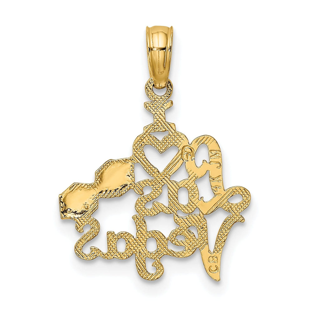 14k Yellow Gold Textured Polished Finish I Love LAS VEGAS with Dice Design Charm Pendant
