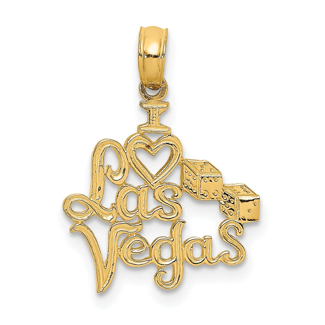 14k Yellow Gold Textured Polished Finish I Love LAS VEGAS with Dice Design Charm Pendant