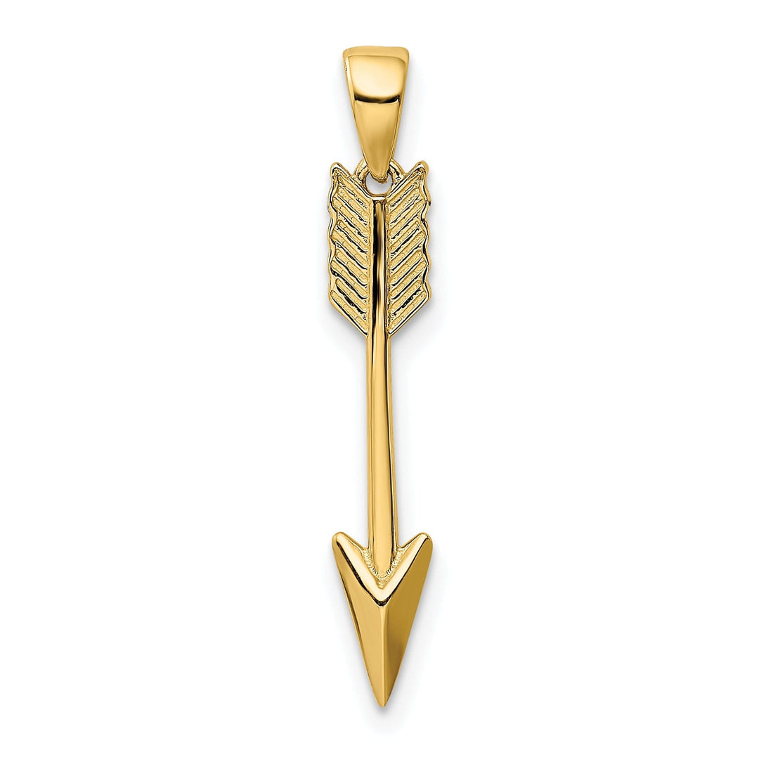 14K Yellow Gold Solid Textured Polished Finish 3-D Arrow Charm Pendant
