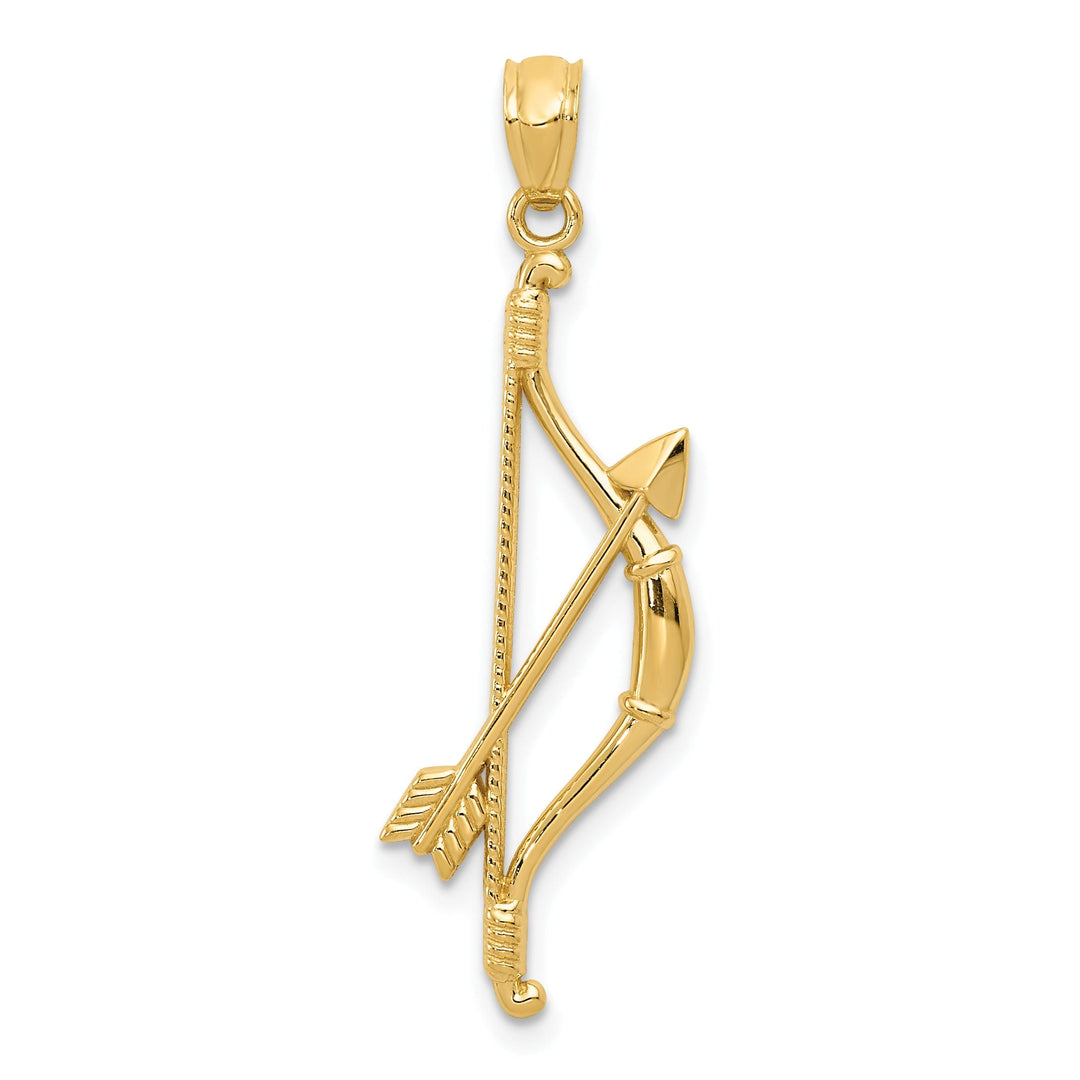 14k Yellow Gold Open Back Polished Textured Finish Bow and Arrow Charm Pendant
