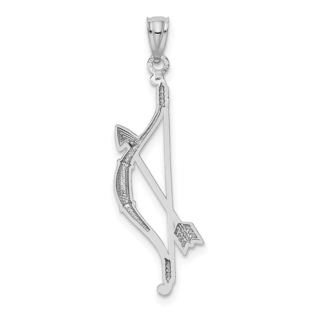 14k White Gold Open Back Polished Textured Finish Bow and Arrow Charm Pendant