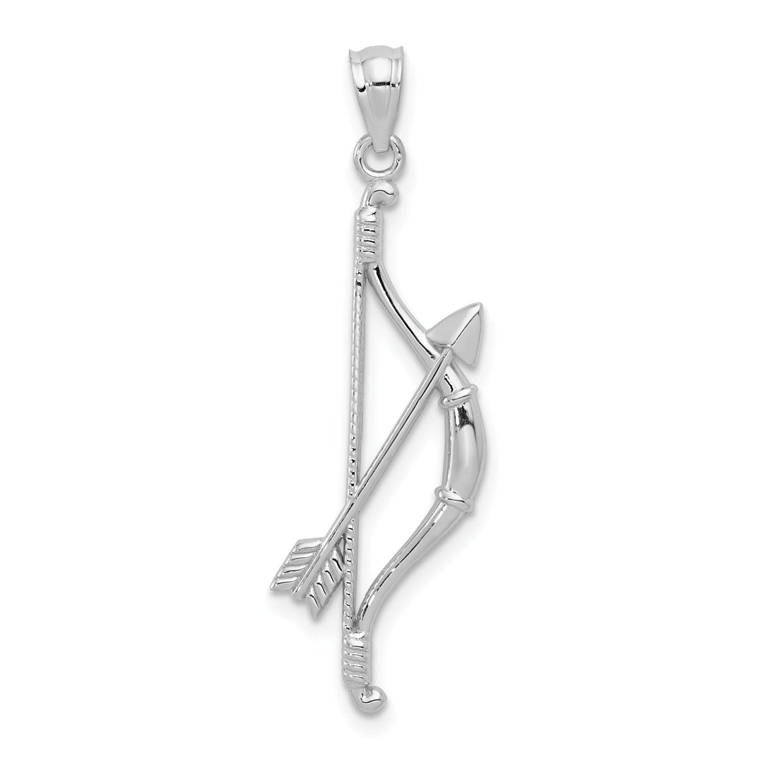 14k White Gold Open Back Polished Textured Finish Bow and Arrow Charm Pendant
