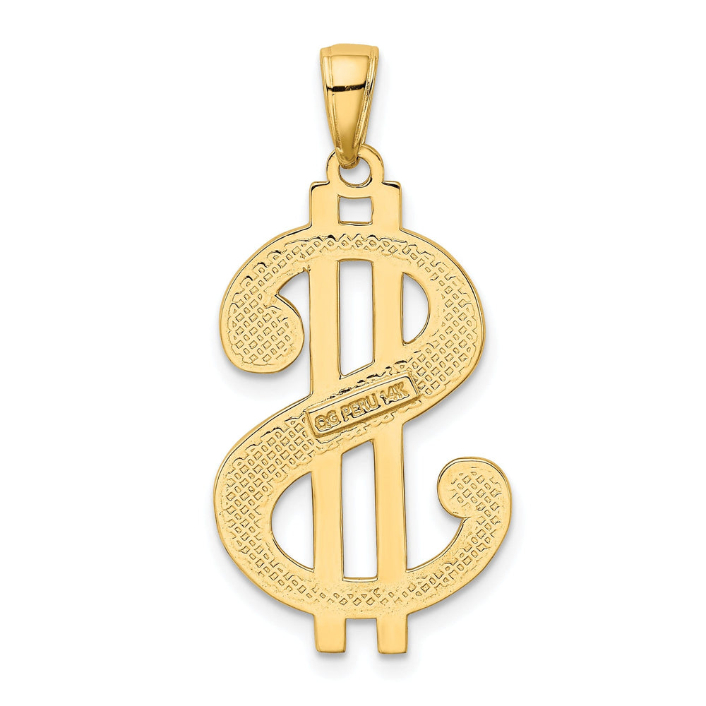 14K Yellow Gold Solid Polished Textured Finish Dollar Sign Charm Pendant
