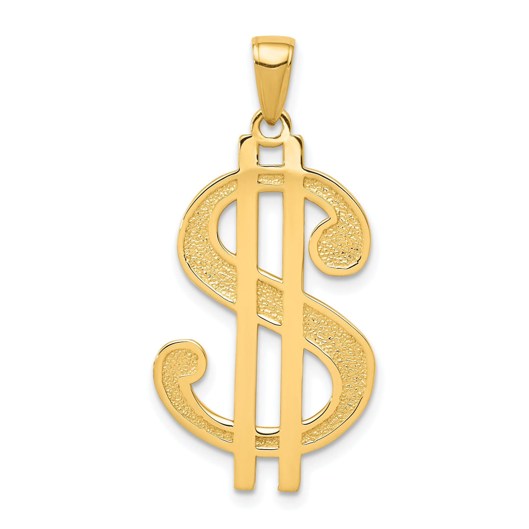 14K Yellow Gold Solid Polished Textured Finish Dollar Sign Charm Pendant