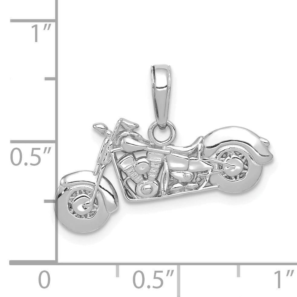 14K White Gold Solid Polished Textured Finish 3-Dimensional Motorcycle Charm Pendant