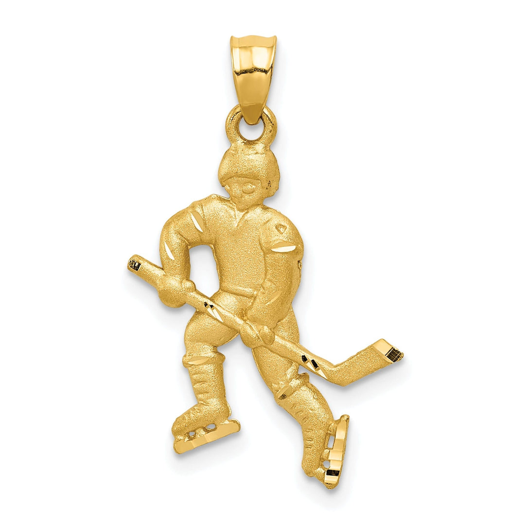 14k Yellow Gold Hockey Player Charm Pendant