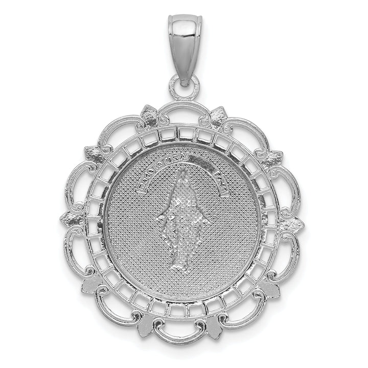14k White Gold Blessed Mary Medal Pendant
