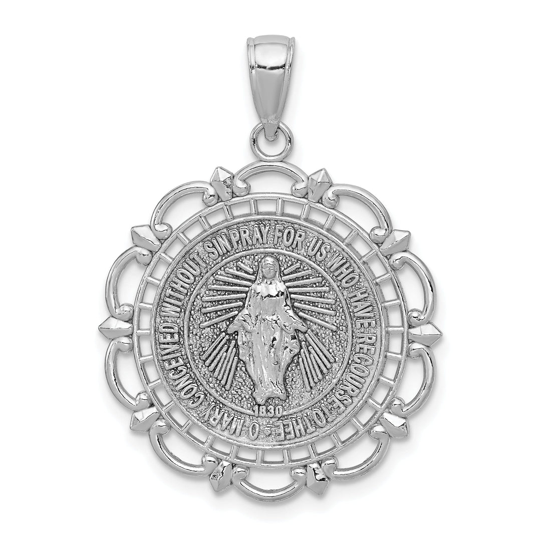 14k White Gold Blessed Mary Medal Pendant