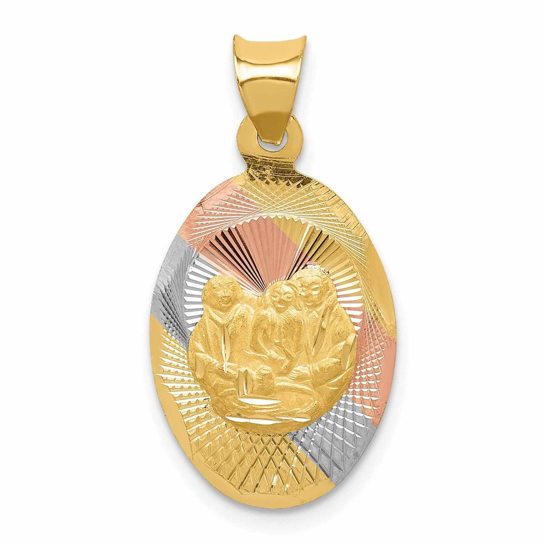 14k Tri Color Gold Baptism Oval Medal Pendant. Engraving fee $22.00.
