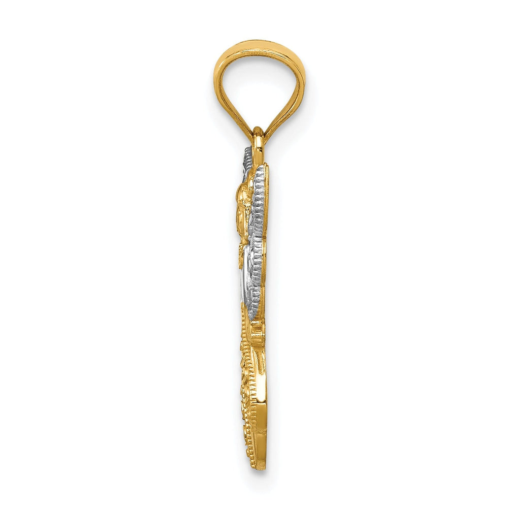 14K Yellow Gold White Rhodium Polished Finish Concave Angel Pendant