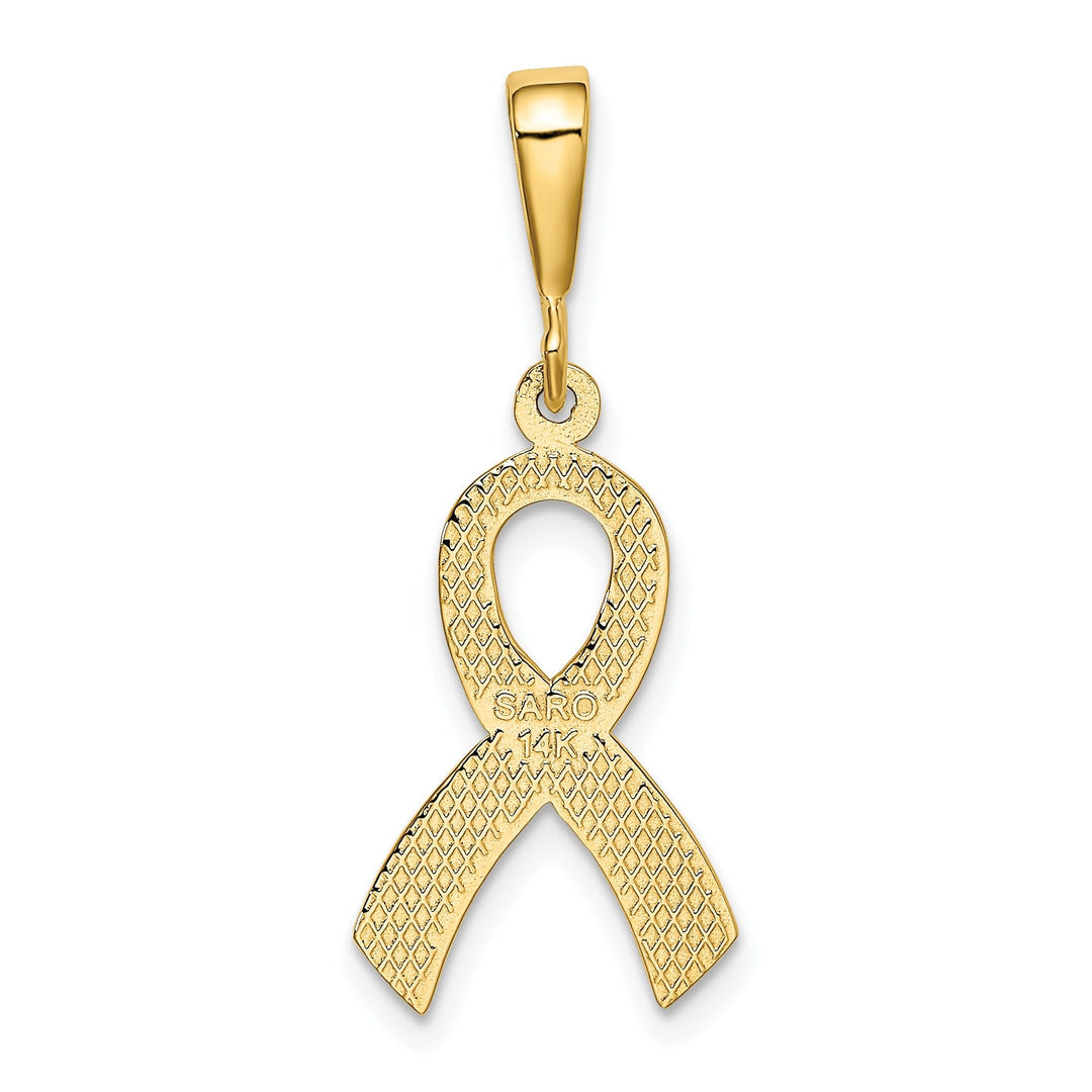 14k Yellow Gold Textured Polished Finish Awareness Ribbon Charm Pendant