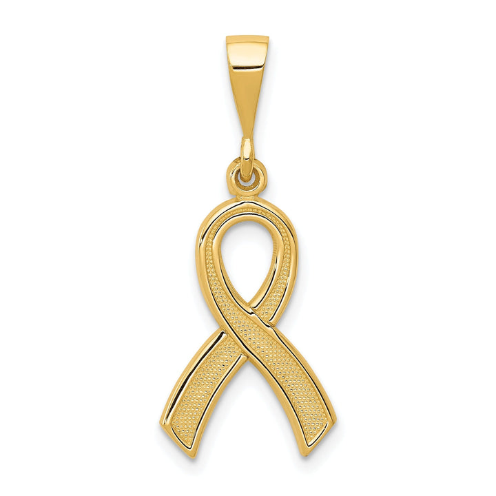 14k Yellow Gold Textured Polished Finish Awareness Ribbon Charm Pendant