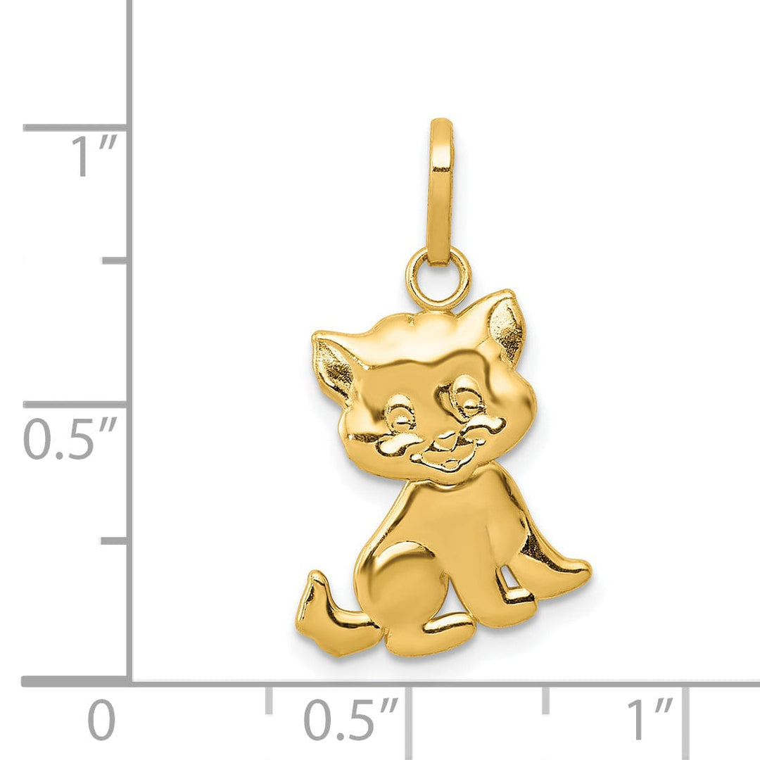 14k Yellow Gold Polished Finish Moveable Cat Charm Design Pendant