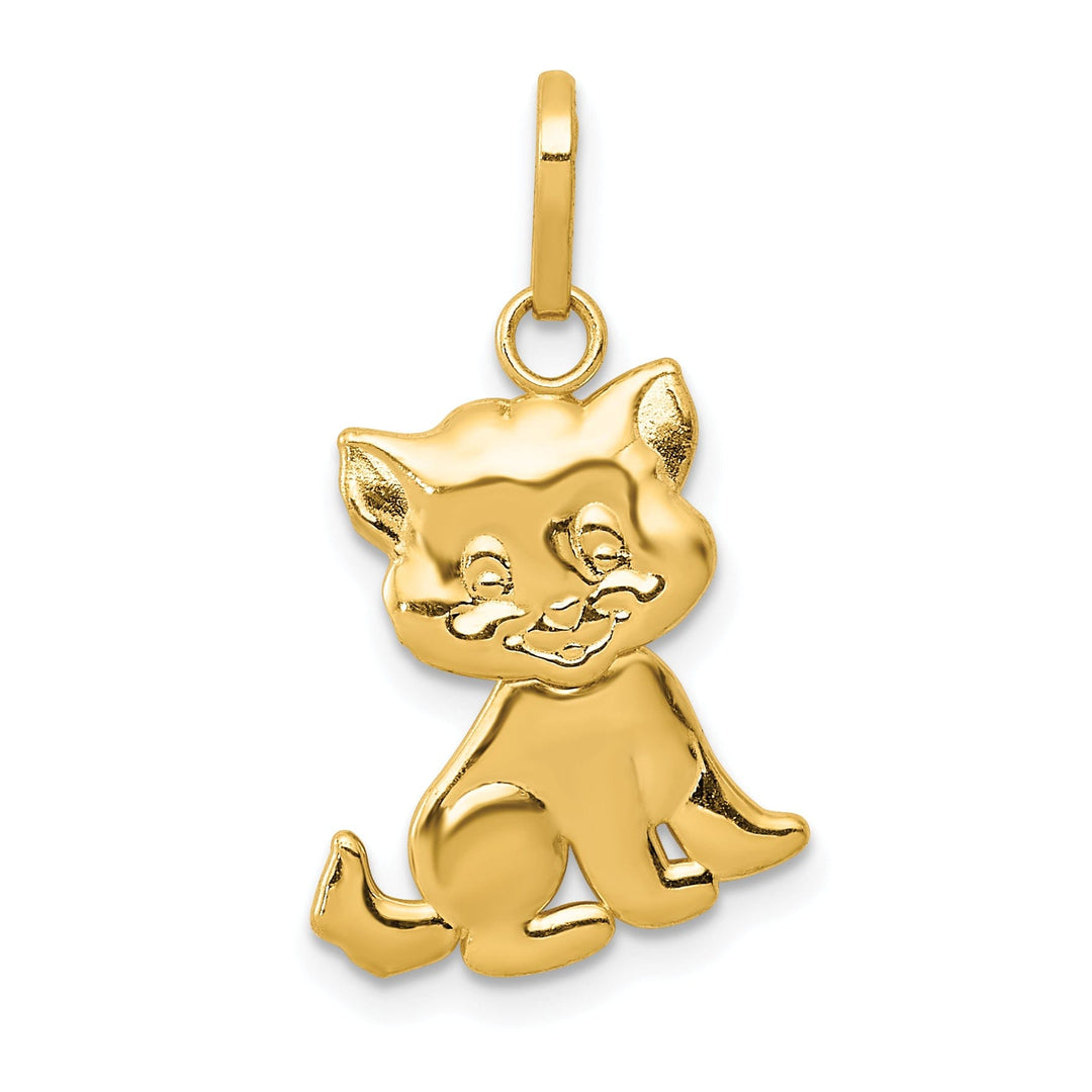 14k Yellow Gold Polished Finish Moveable Cat Charm Design Pendant